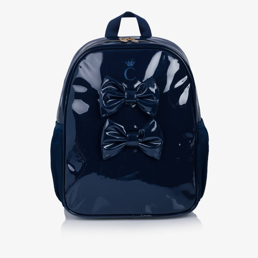 Caramelo Kids-Girls Glossy Blue Patent Backpack (35cm) | Childrensalon