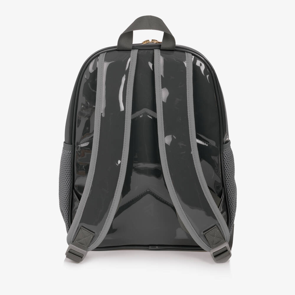 Caramelo Kids-Girls Glossy Grey Patent Backpack (35cm) | Childrensalon