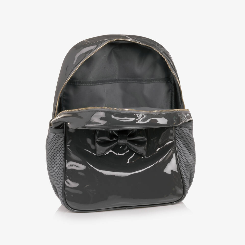 Caramelo Kids-Girls Glossy Grey Patent Backpack (35cm) | Childrensalon