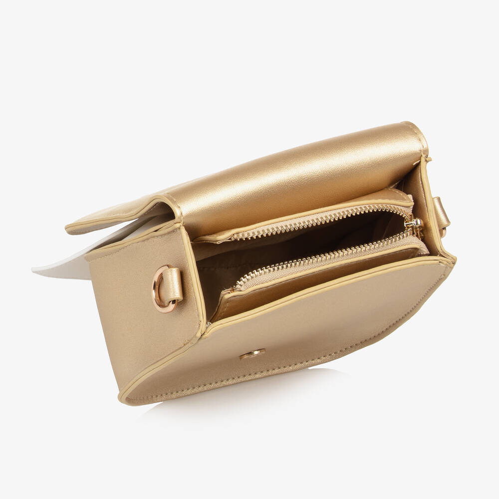 Caramelo Kids-حقيبة بفيونكة جلد صناعي لون ذهبي (16 سم) | Childrensalon