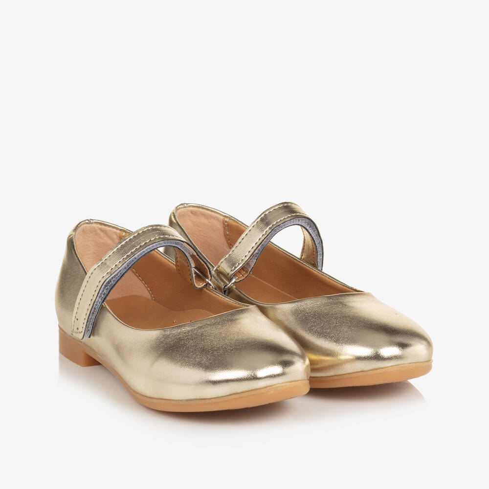 Caramelo Kids-حذاء ماري جين بورود لون ذهبي للبنات | Childrensalon