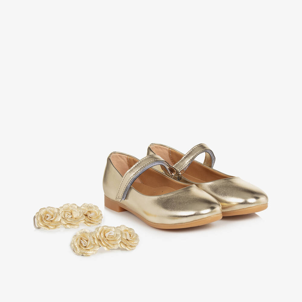 Caramelo Kids-حذاء ماري جين بورود لون ذهبي للبنات | Childrensalon