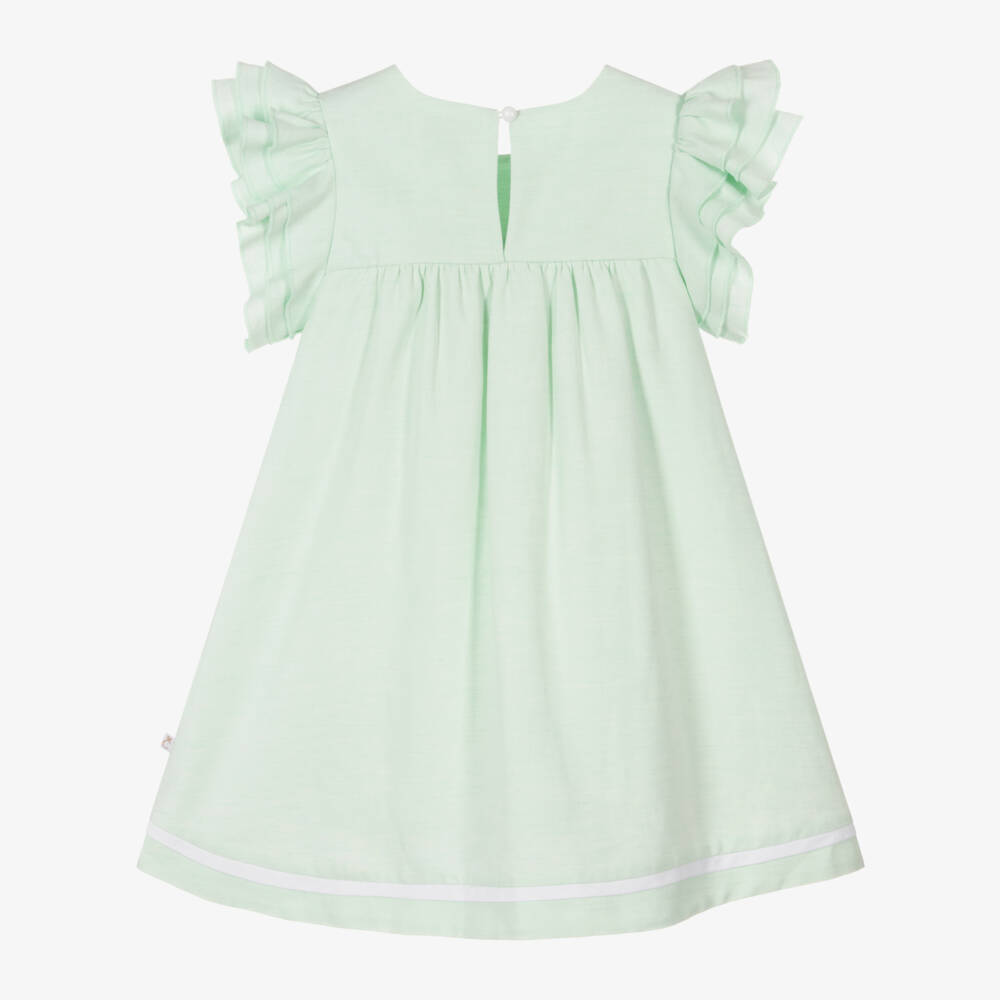 Caramelo Kids-Girls Green Linen & Cotton Dress | Childrensalon
