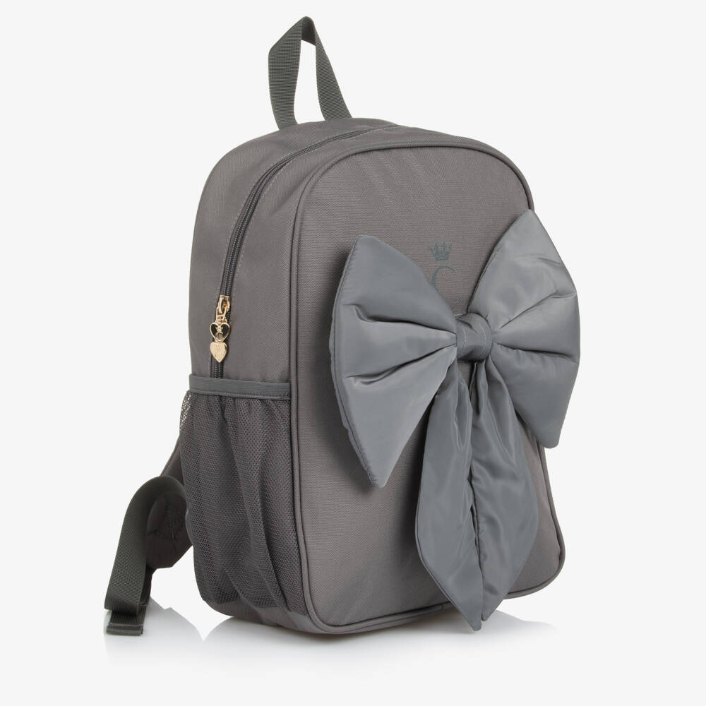 Caramelo Kids-Girls Grey Bow Backpack (35cm) | Childrensalon