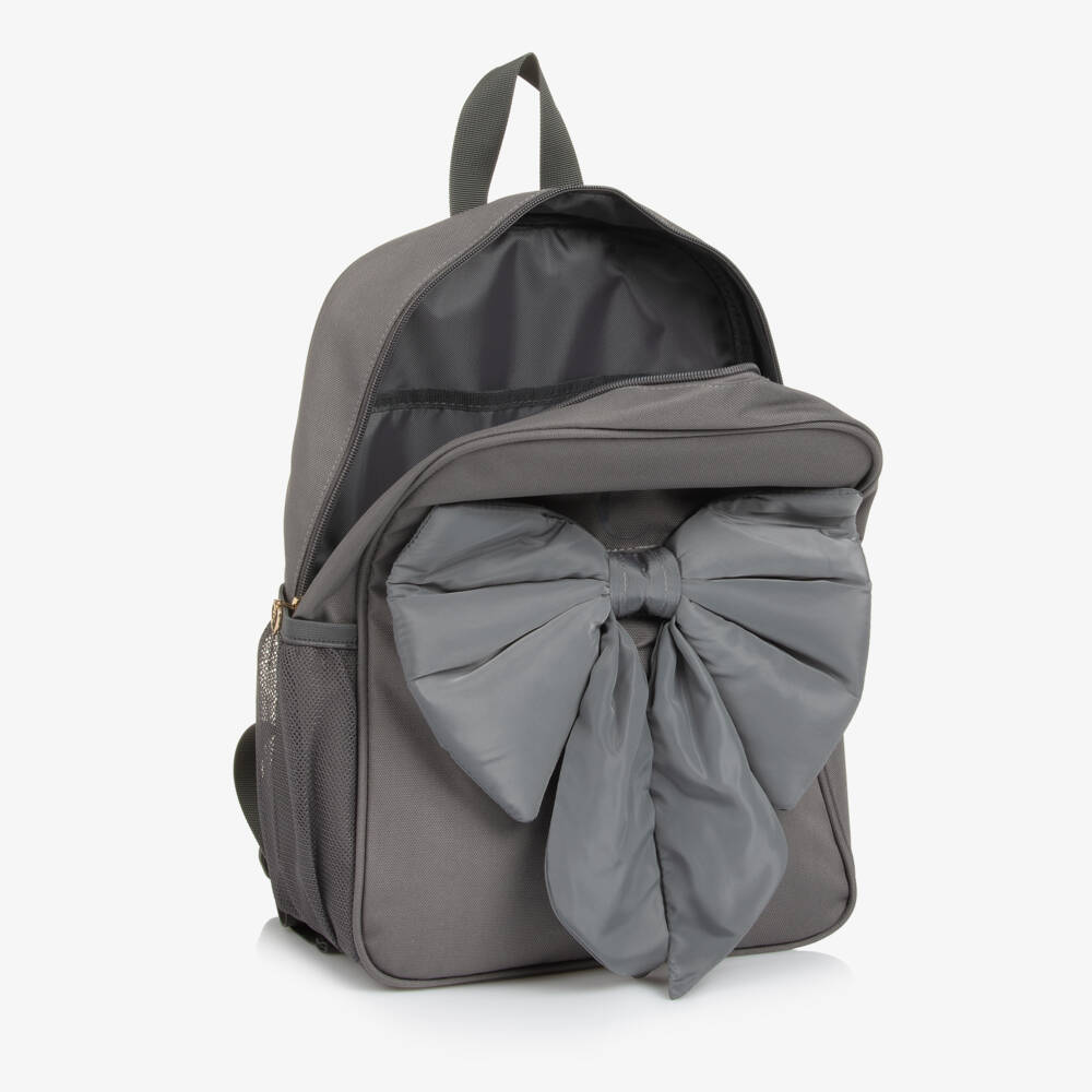 Caramelo Kids-Girls Grey Bow Backpack (35cm) | Childrensalon