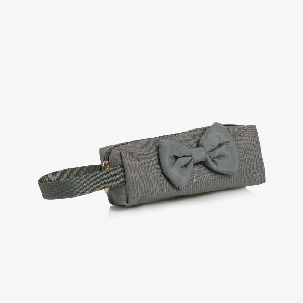 Caramelo Kids-Girls Grey Bow Pencil Case (19cm) | Childrensalon