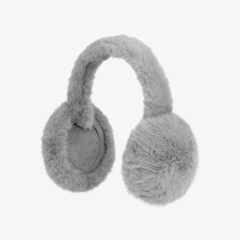 Caramelo Kids-Girls Grey Fluffy Faux Fur Earmuffs | Childrensalon