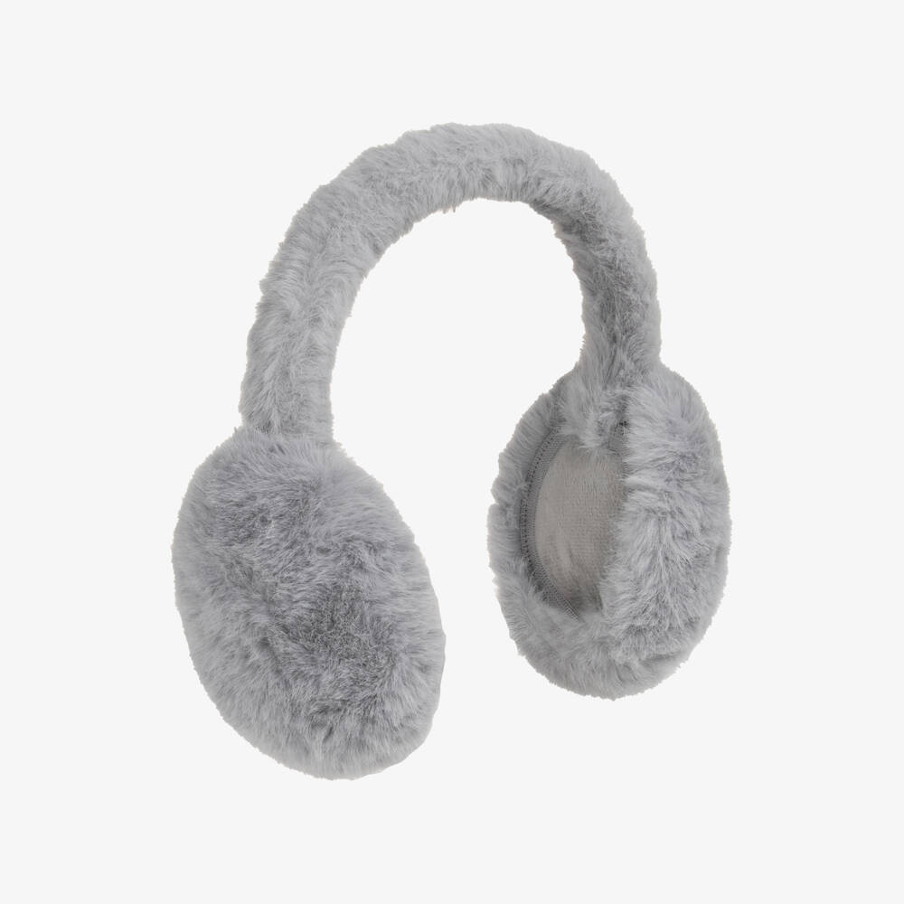 Caramelo Kids-Girls Grey Fluffy Faux Fur Earmuffs | Childrensalon