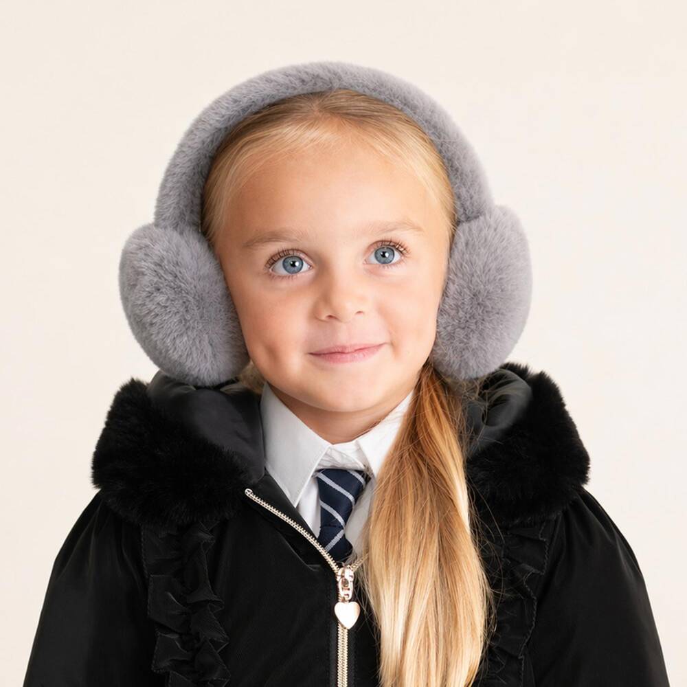 Caramelo Kids-Girls Grey Fluffy Faux Fur Earmuffs | Childrensalon