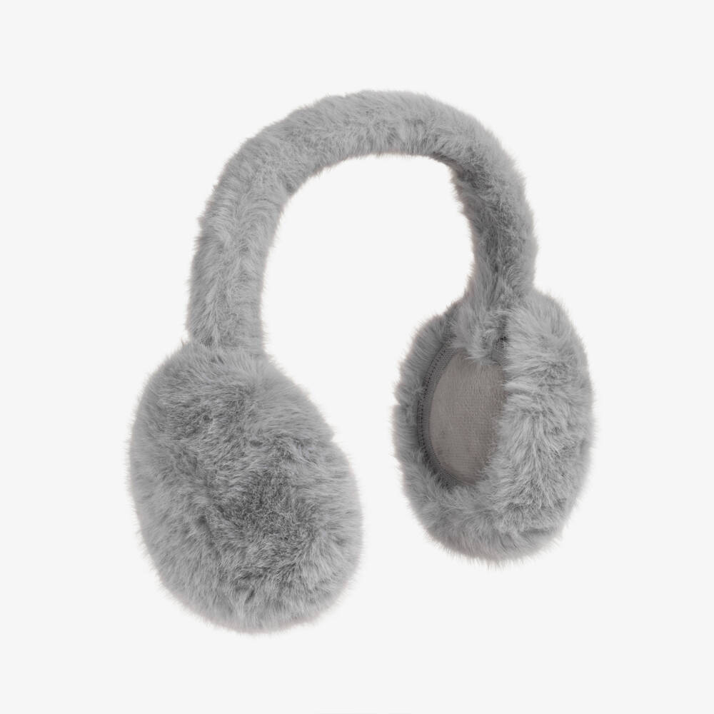 Caramelo Kids-Girls Grey Fluffy Faux Fur Earmuffs | Childrensalon