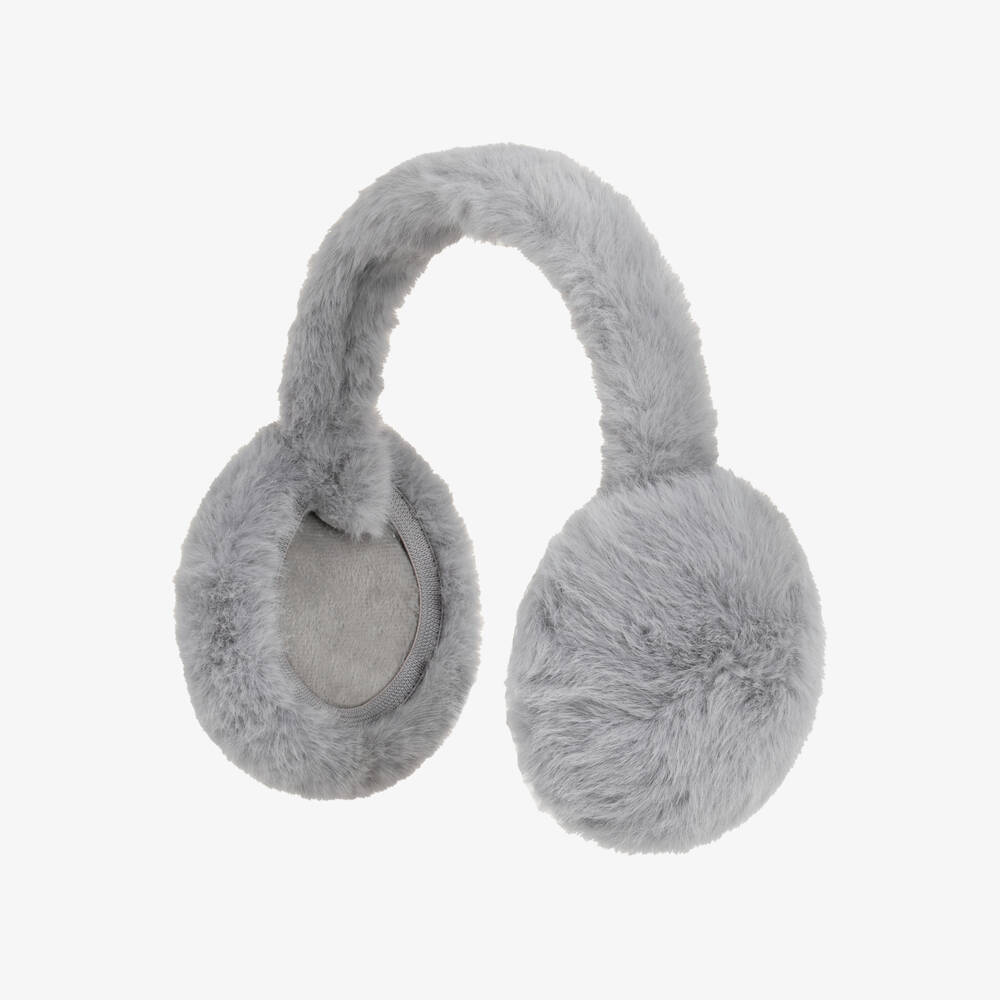 Caramelo Kids-Girls Grey Fluffy Faux Fur Earmuffs | Childrensalon