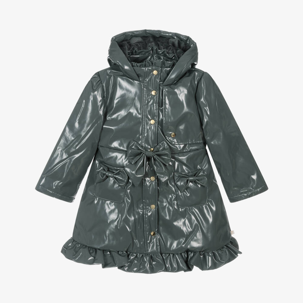 Caramelo Kids-Дождевик с капюшоном серый с бантами и оборками для девочек | Childrensalon