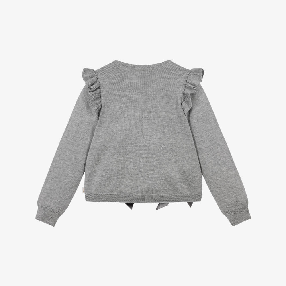 Caramelo Kids-Girls Grey Knitted Cardigan with Ruffles & Bows | Childrensalon