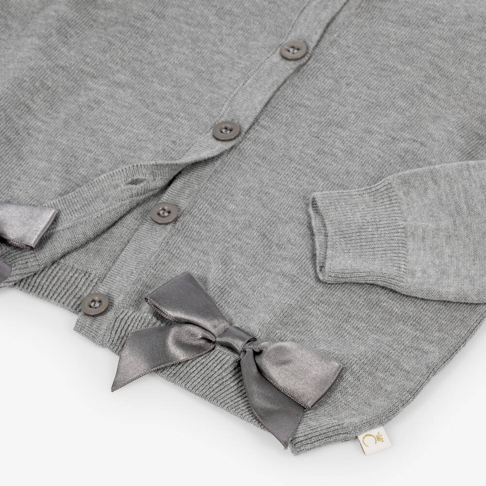Caramelo Kids-Girls Grey Knitted Cardigan with Ruffles & Bows | Childrensalon