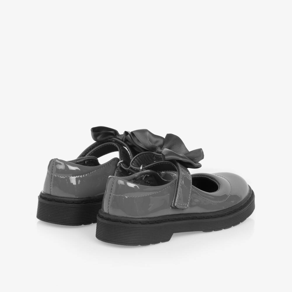 Caramelo Kids-Girls Grey Patent Bow Shoes | Childrensalon