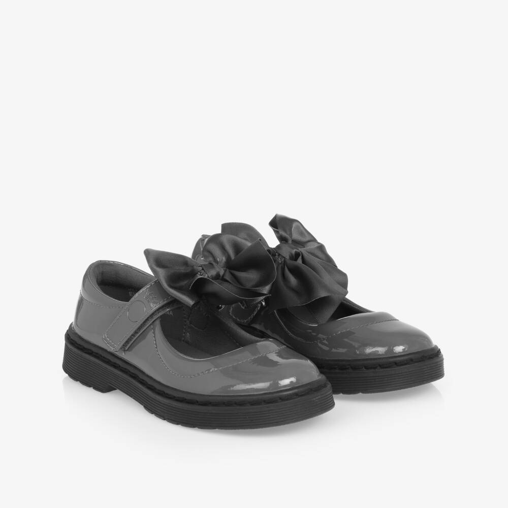 Caramelo Kids-Girls Grey Patent Bow Shoes | Childrensalon