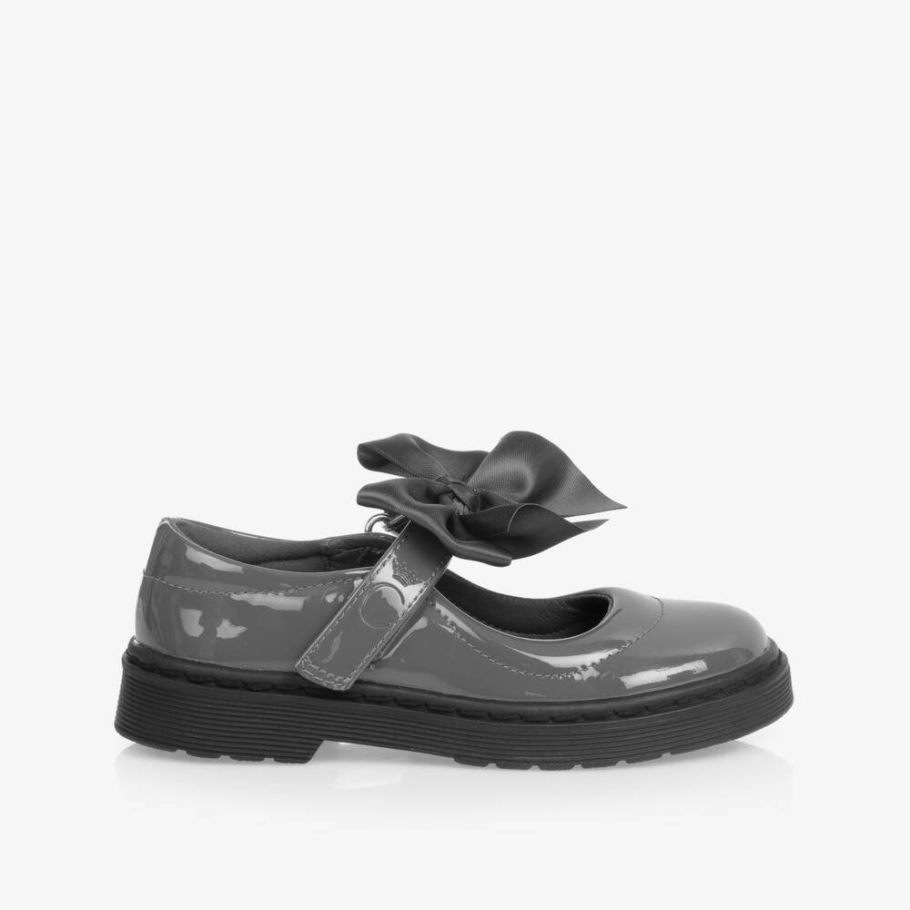Caramelo Kids-Girls Grey Patent Bow Shoes | Childrensalon