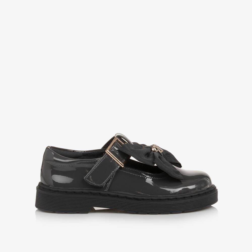Caramelo Kids-Girls Grey Patent T-Bar School Shoes | Childrensalon