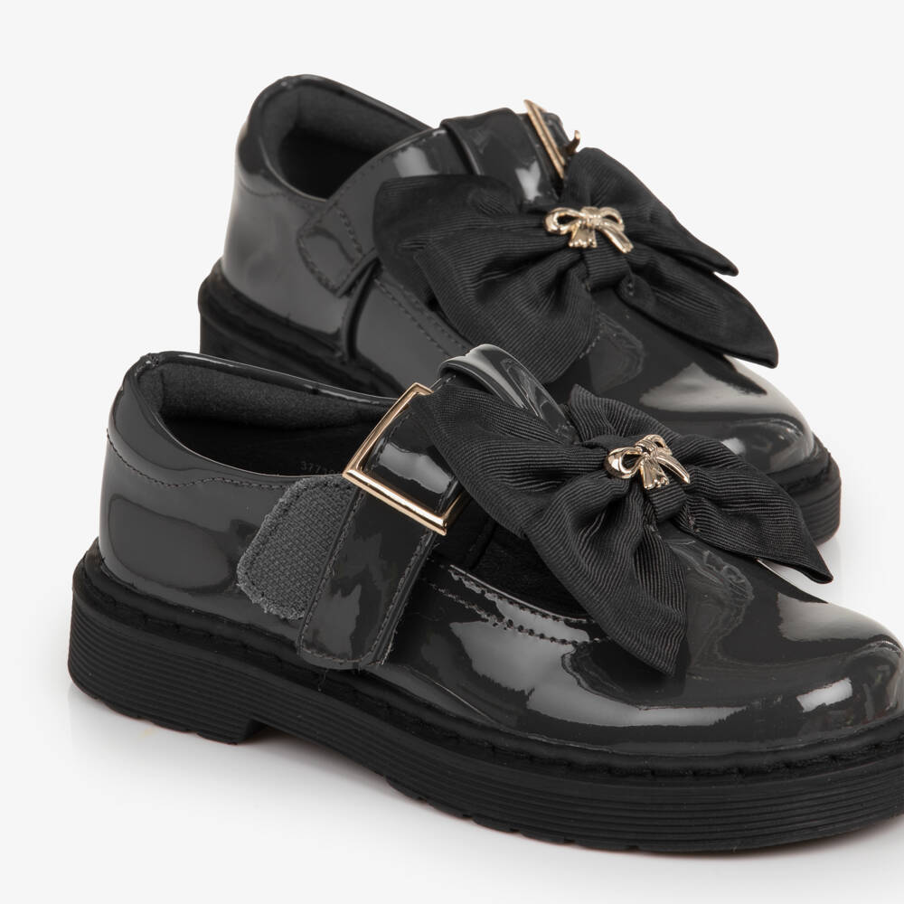 Caramelo Kids-Girls Grey Patent T-Bar School Shoes | Childrensalon