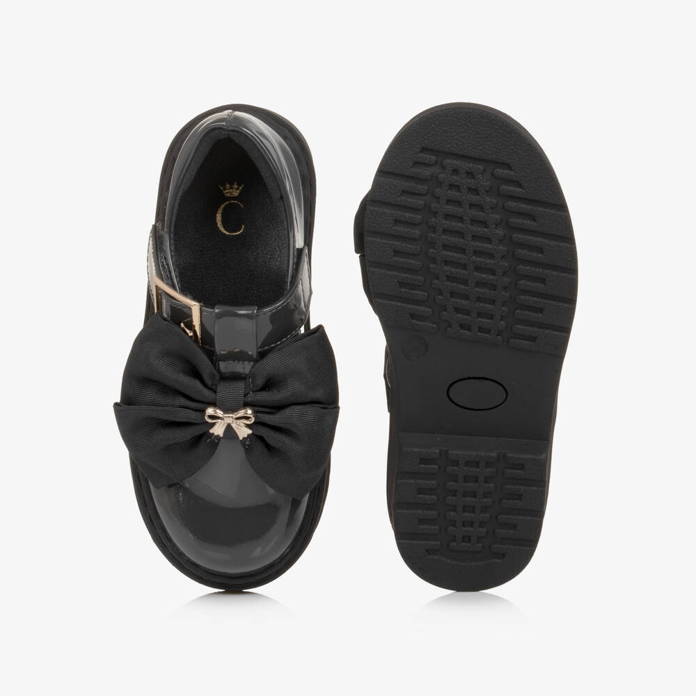 Caramelo Kids-Girls Grey Patent T-Bar School Shoes | Childrensalon