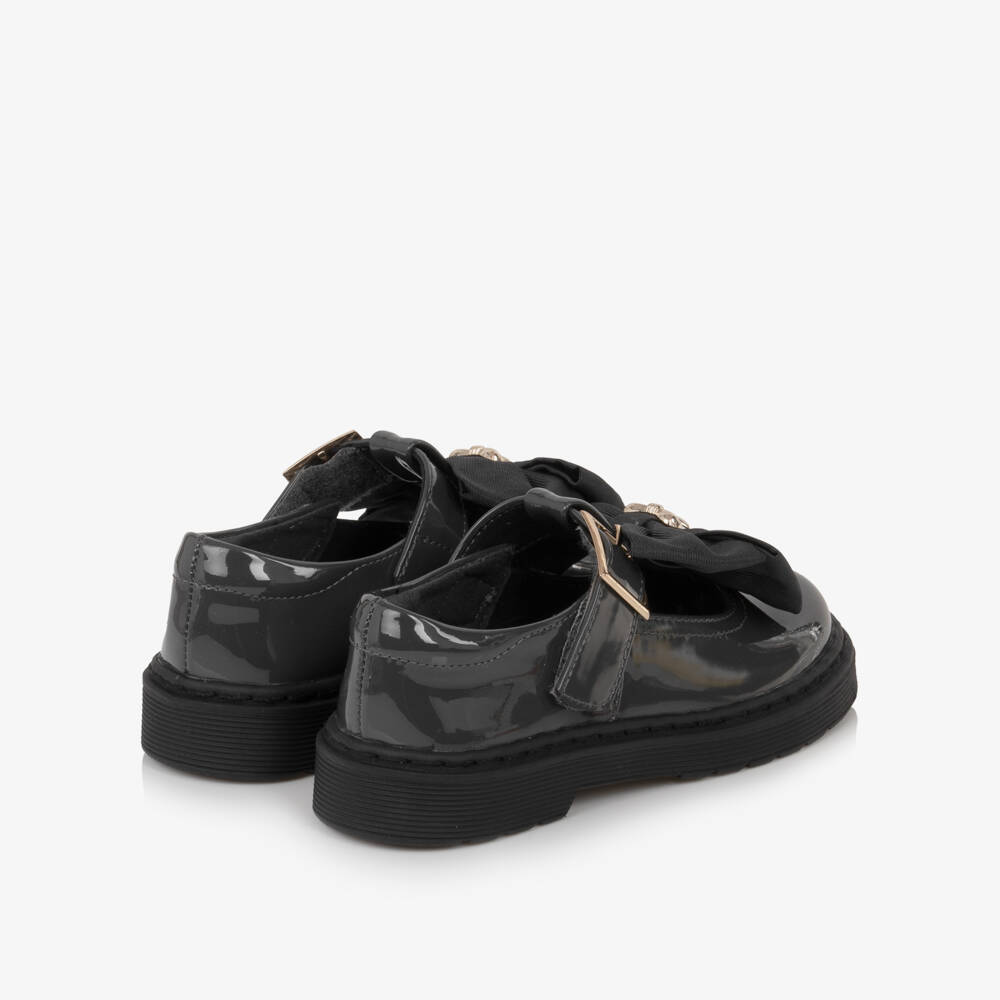 Caramelo Kids-Girls Grey Patent T-Bar School Shoes | Childrensalon