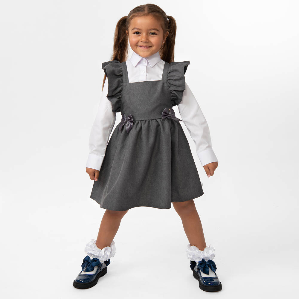 Caramelo Kids-فستان بينافور بكشكش لون رمادي | Childrensalon