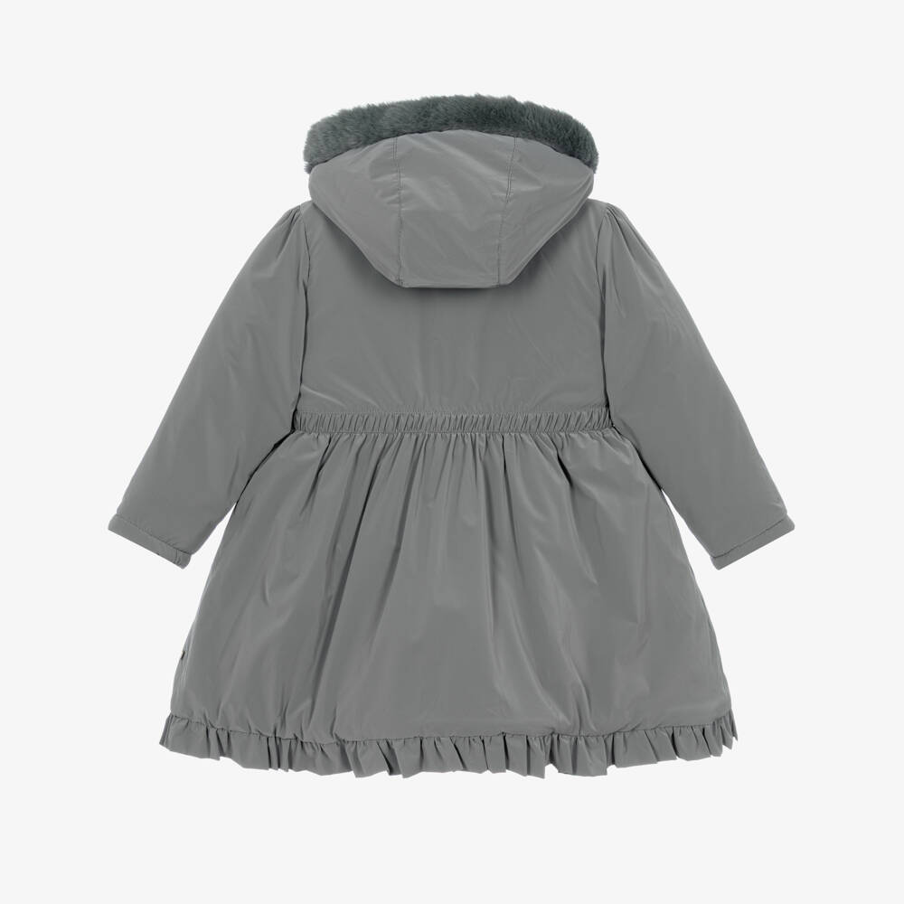 Caramelo Kids-Girls Grey School Coat with Ruffles & Bows | Childrensalon