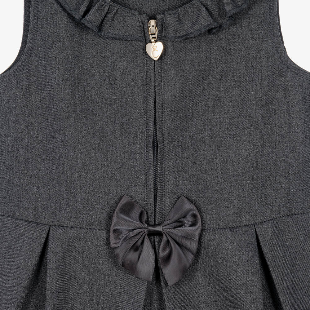 Caramelo Kids-Girls Grey School Pinafore Dress with Bows | Childrensalon