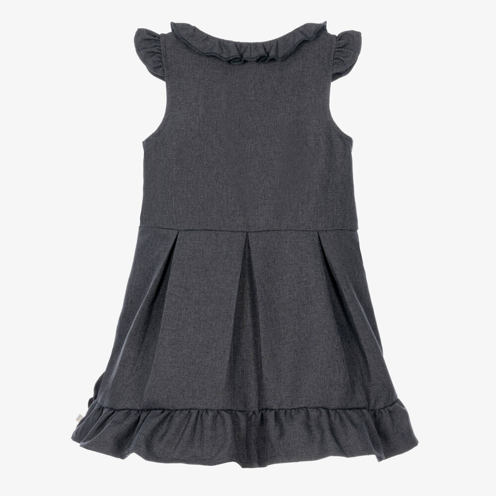 Caramelo Kids-Girls Grey School Pinafore Dress with Bows | Childrensalon