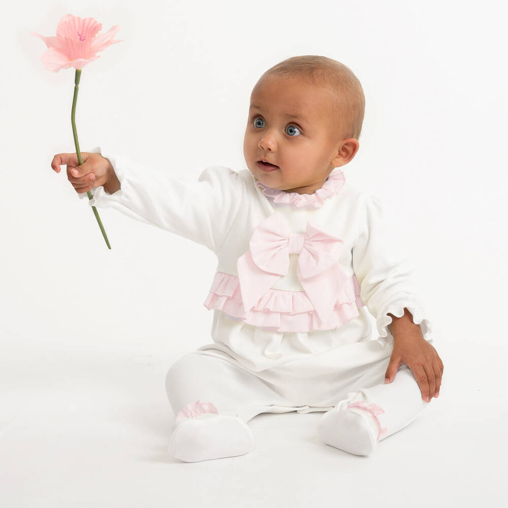 Caramelo Kids-Girls Ivory Cotton Jersey Babygrow & Headband Set | Childrensalon