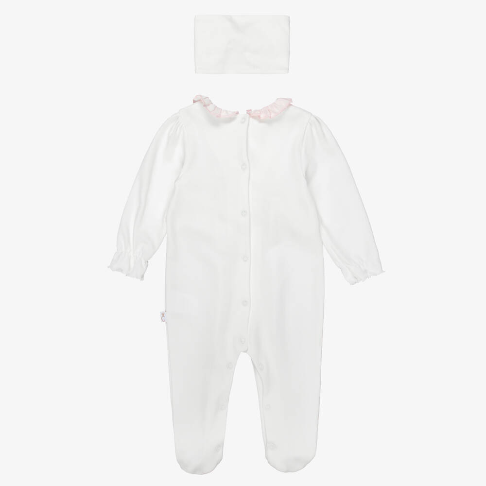 Caramelo Kids-Girls Ivory Cotton Jersey Babygrow & Headband Set | Childrensalon