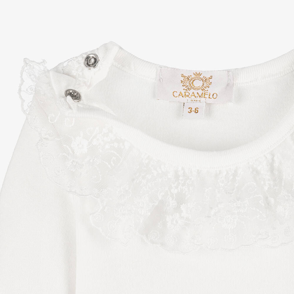 Caramelo Kids-Кремовое хлопковое боди с кружевом | Childrensalon