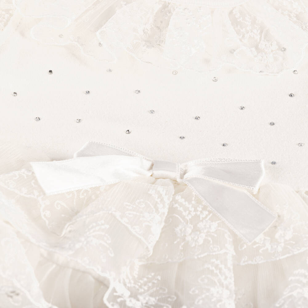 Caramelo Kids-طقم فستان تول مطرز لون عاجي | Childrensalon