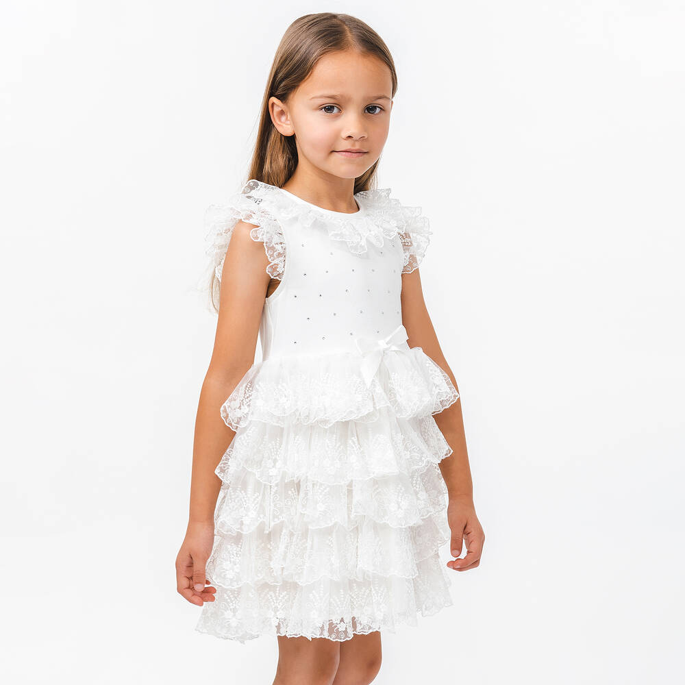 Caramelo Kids-طقم فستان تول مطرز لون عاجي | Childrensalon