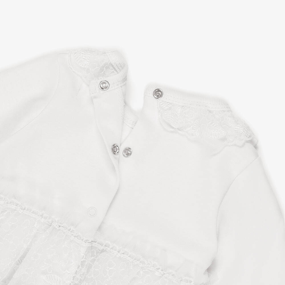 Caramelo Kids-Girls Ivory Jersey Two-Piece Babygrow Set with Lace Trim | Childrensalon