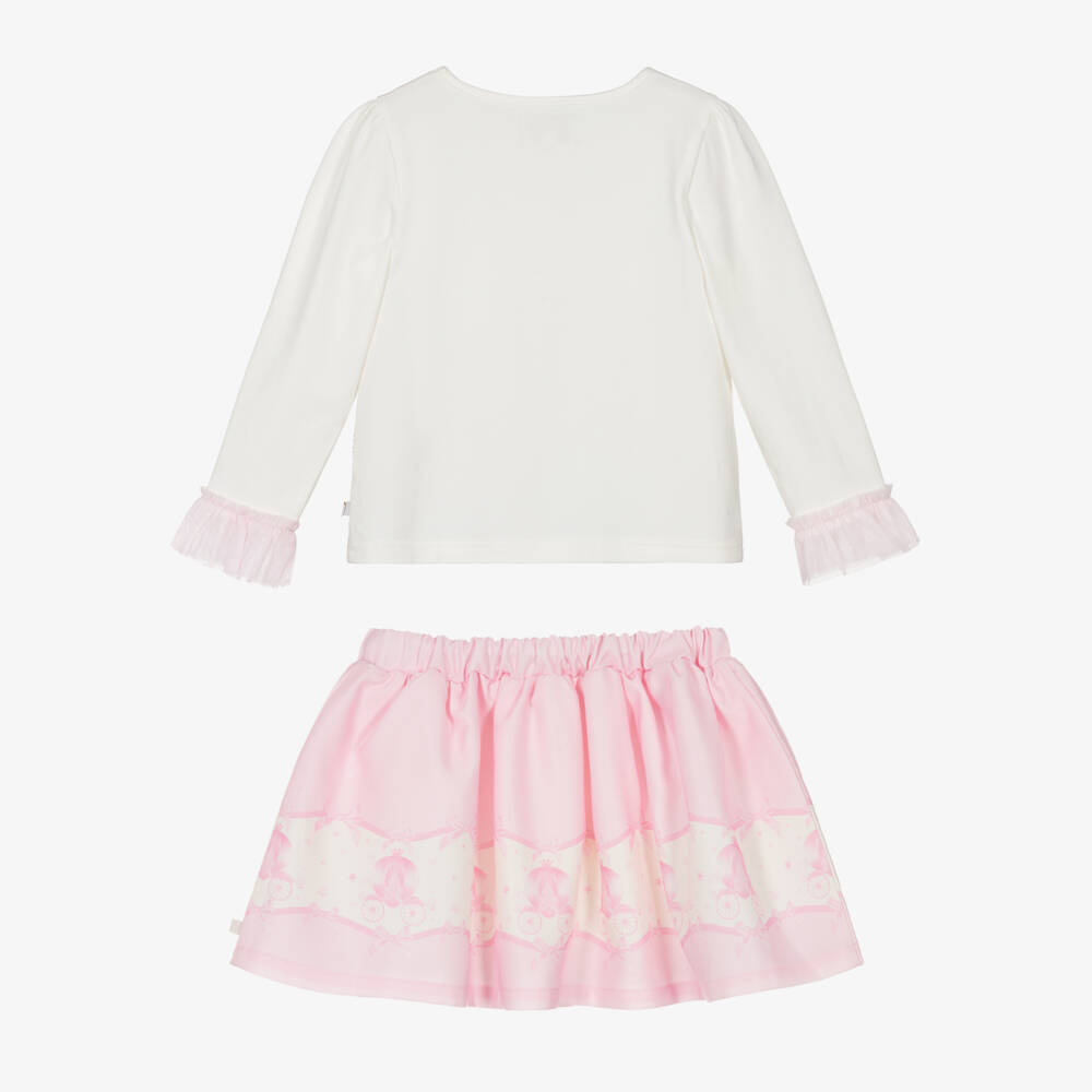 Caramelo Kids-Girls Ivory & Pink Cotton Fairy Tale Castle Skirt Set | Childrensalon