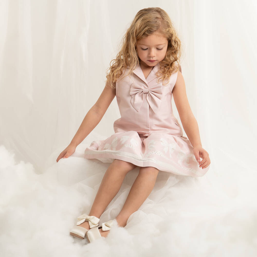 Caramelo Kids-Girls Ivory Satin Mary Jane Shoes with Bows | Childrensalon
