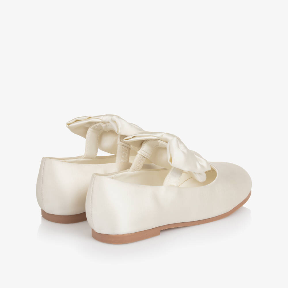 Caramelo Kids-Girls Ivory Satin Mary Jane Shows with Bows | Childrensalon