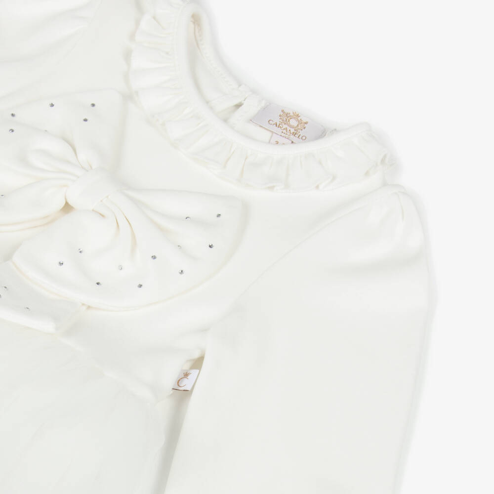 Caramelo Kids-Girls Ivory Tulle Dress Set with Diamanté Bows | Childrensalon