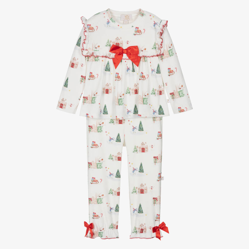 Caramelo Kids-Girls Ivory Velour Christmas Pyjamas | Childrensalon