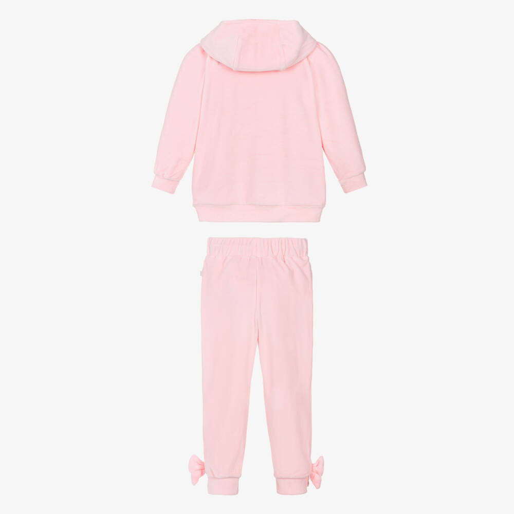 Caramelo Kids-Girls Light Pink Velour Tracksuit with Bows | Childrensalon