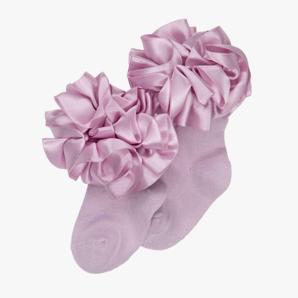 Caramelo Kids-Girls Lilac Cotton Ruffle Socks | Childrensalon