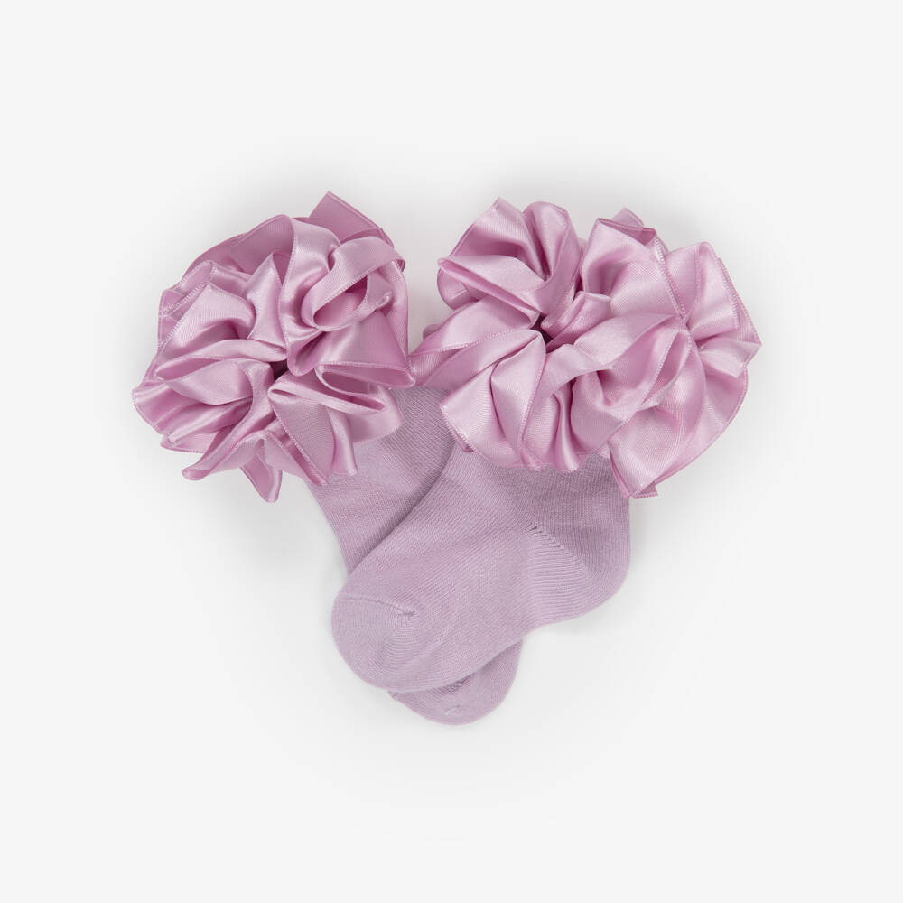 Caramelo Kids-Girls Lilac Cotton Ruffle Socks | Childrensalon