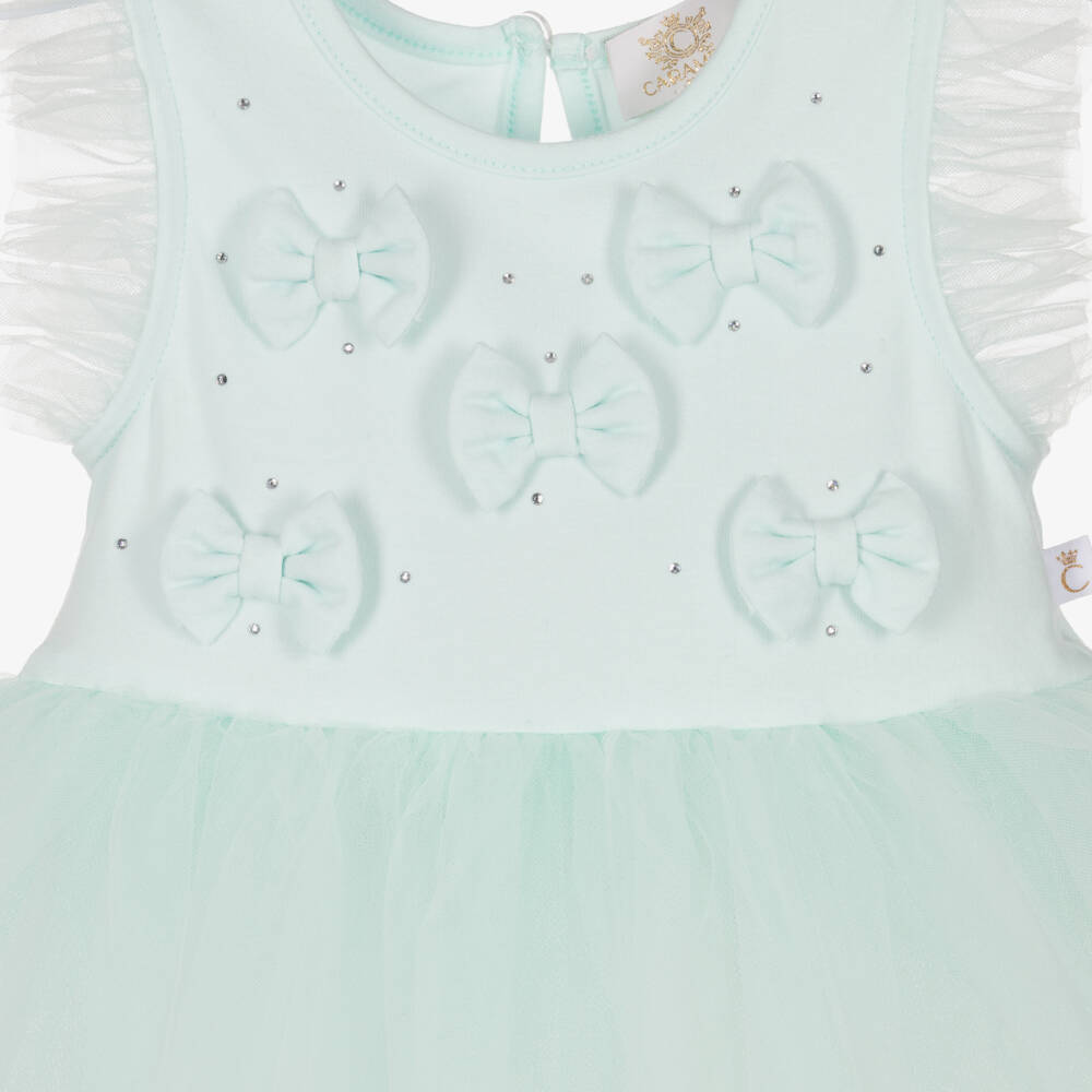 Caramelo Kids-Girls Mint Green Bow Dress with Tulle Skirt | Childrensalon