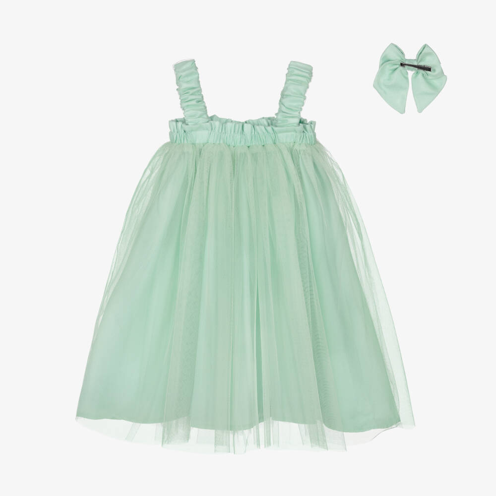 Caramelo Kids-Girls Mint Green Tulle Dress Set with Bow | Childrensalon