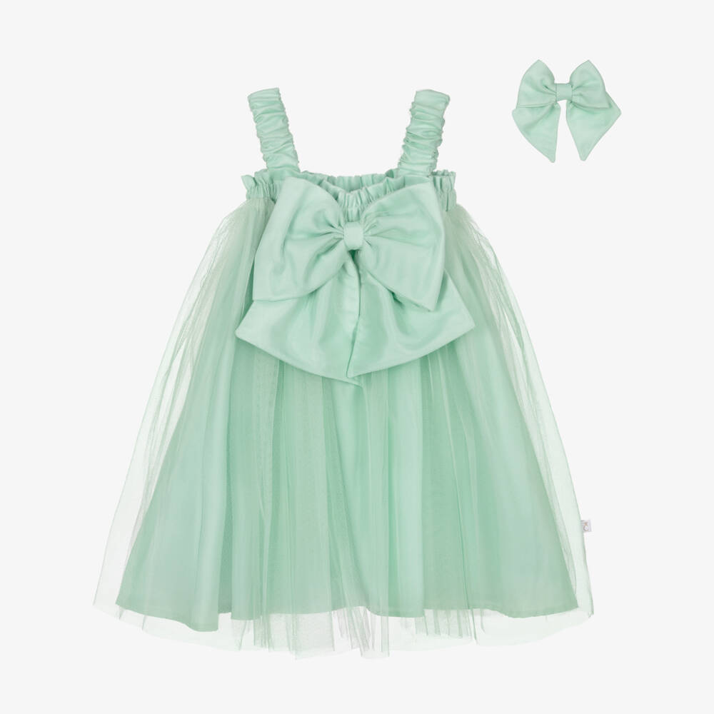 Caramelo Kids-Girls Mint Green Tulle Dress Set with Bow | Childrensalon