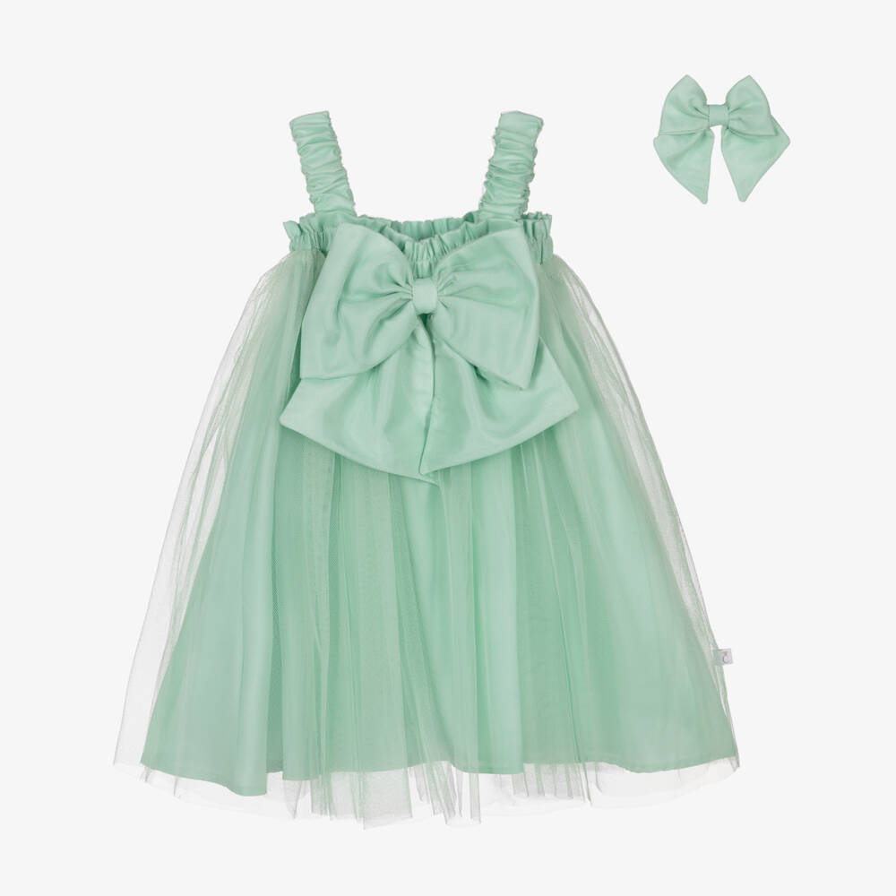 Caramelo Kids-Girls Mint Green Tulle Dress Set with Bow | Childrensalon