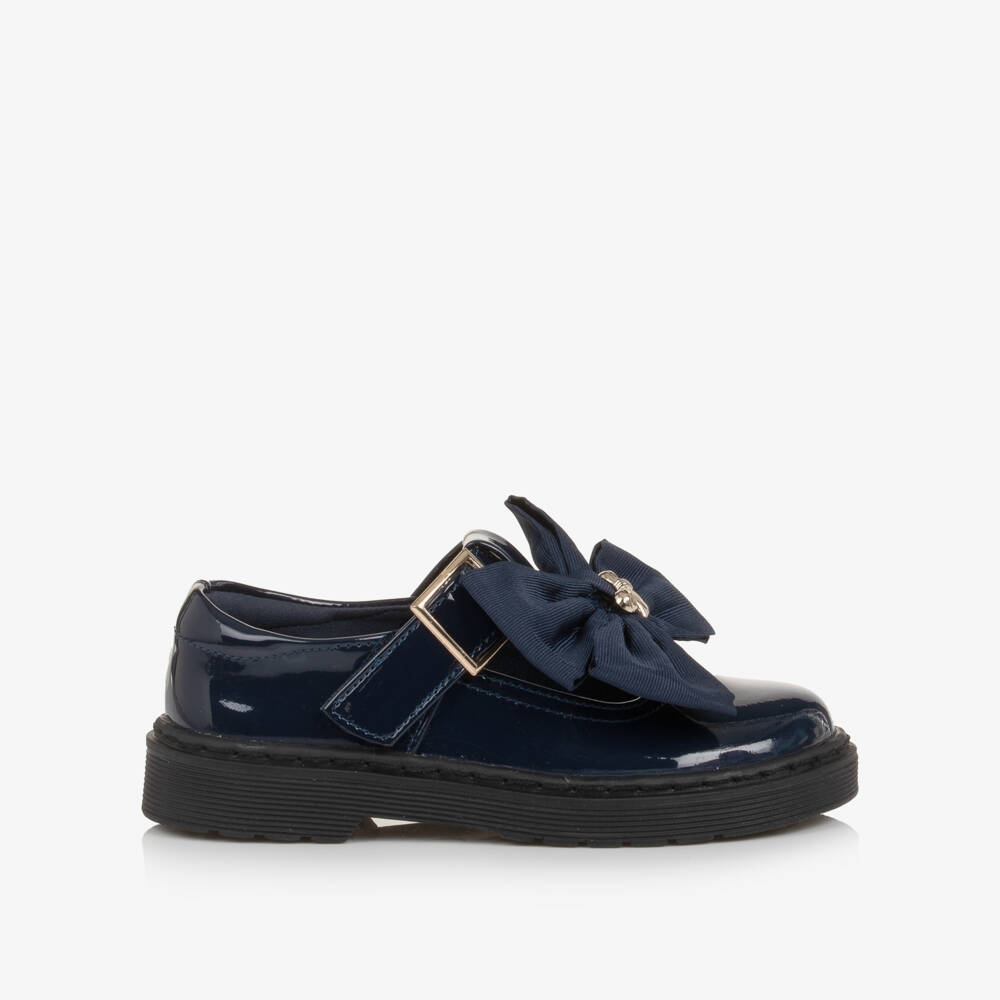 Caramelo Kids-Girls Navy Blue Patent T-Bar School Shoes | Childrensalon