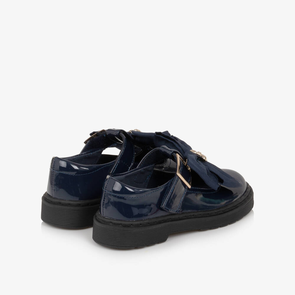 Caramelo Kids-Girls Navy Blue Patent T-Bar School Shoes | Childrensalon