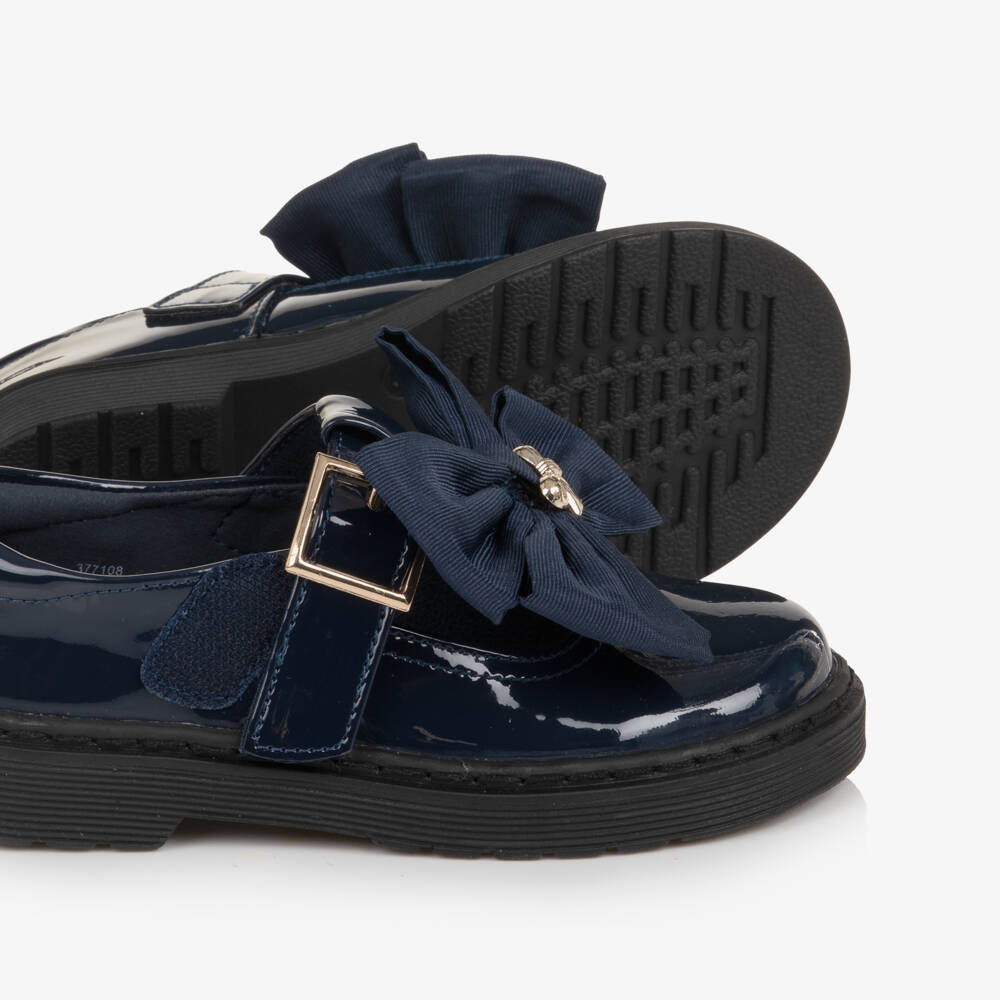 Caramelo Kids-Girls Navy Blue Patent T-Bar School Shoes | Childrensalon